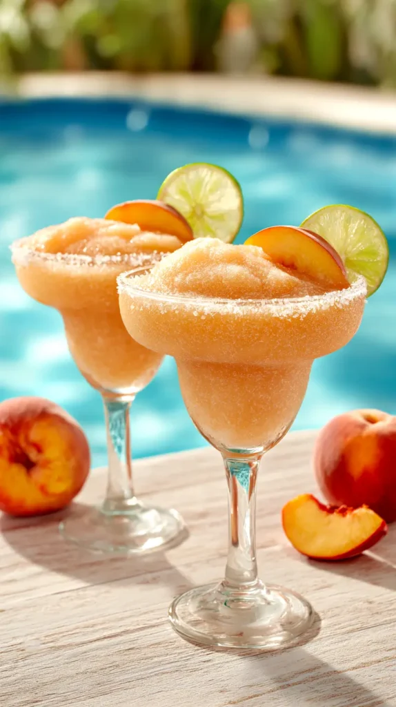 peach margarita by the pool, two glasses