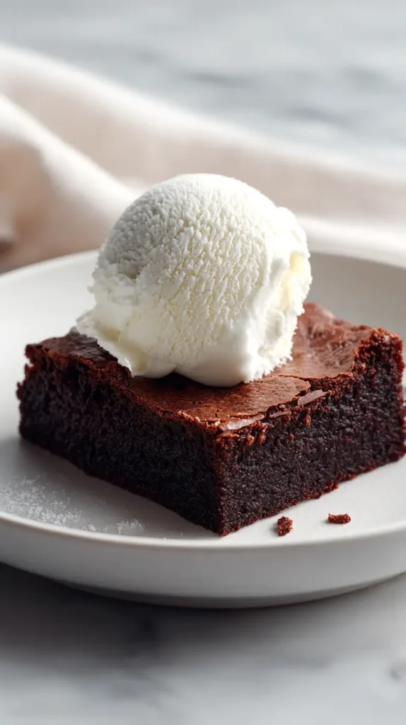 sweet potato brownie with scoop of vanilla ice cream