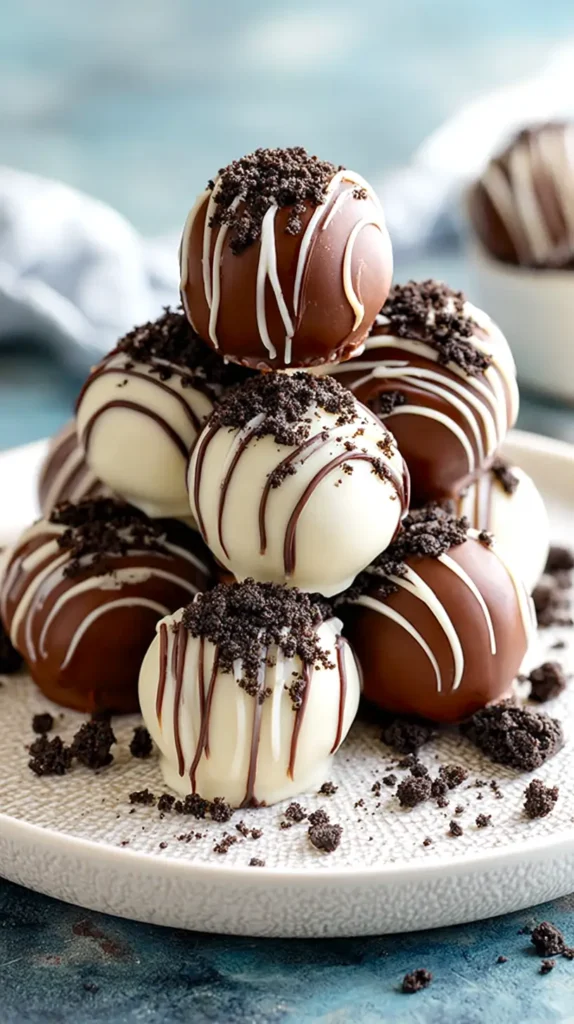 pyramid of Oreo truffles drizzled with chocolate