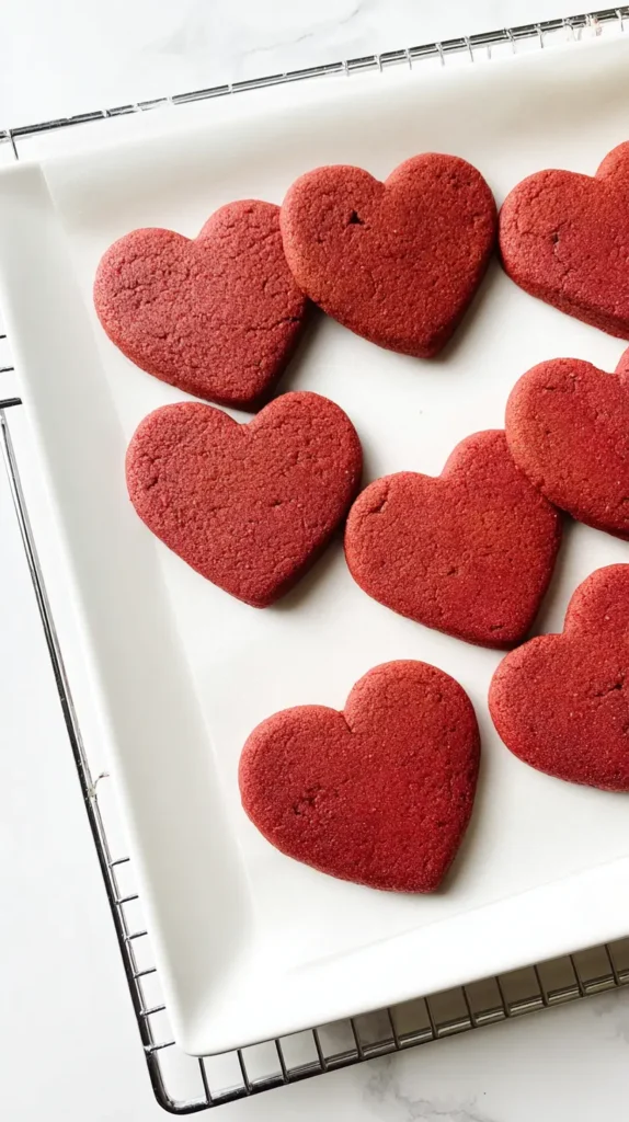 cookies on a cookie sheet, heart-shaped