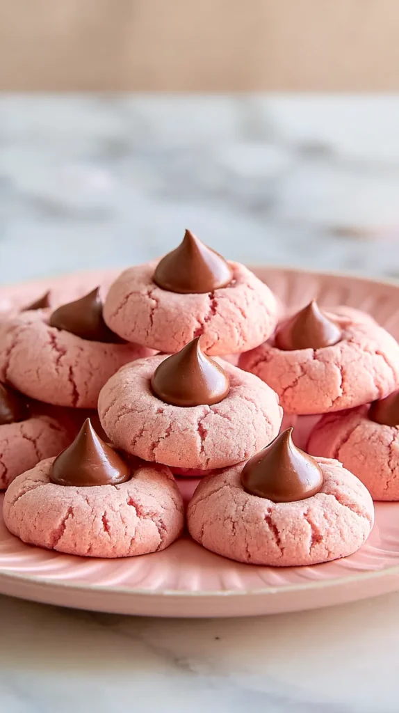 strawberry kiss cookies, plated