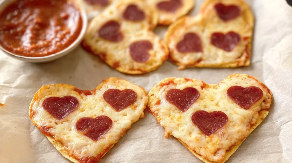 tortilla pizza, heart-shaped, heart pepperoni 