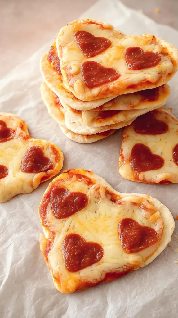 tortilla pizza, heart-shaped, heart pepperoni, stacked