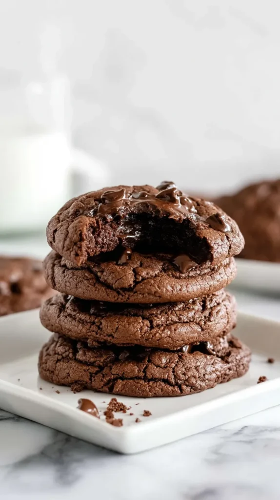 chocolate chocolate chip cookies, bite taken out