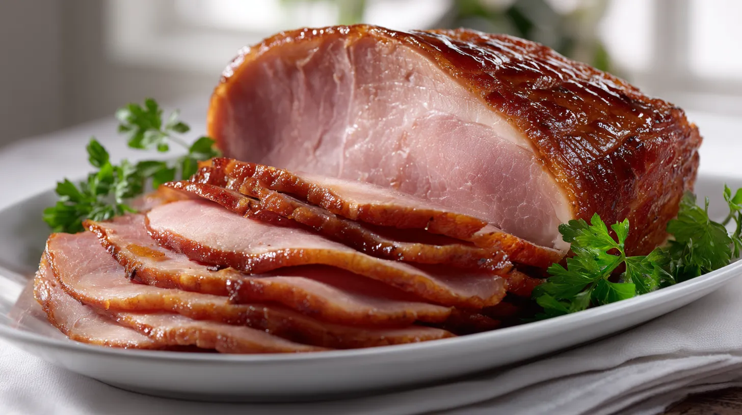 sliced ham on a platter