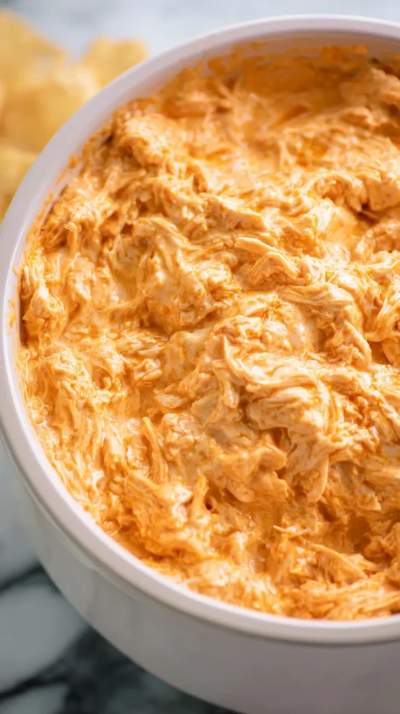 crockpot buffalo chicken dip, close-up