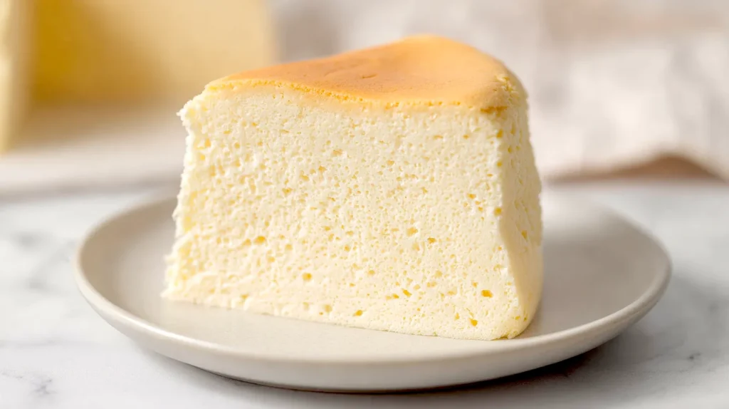 Japanese cotton cheesecake, slice on a plate