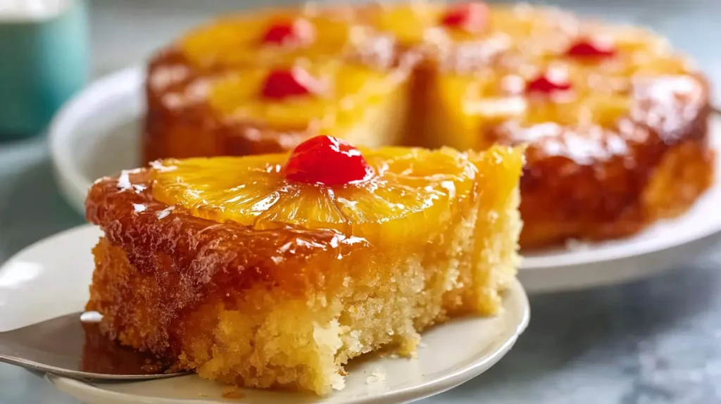 slice of pineapple upside down cake