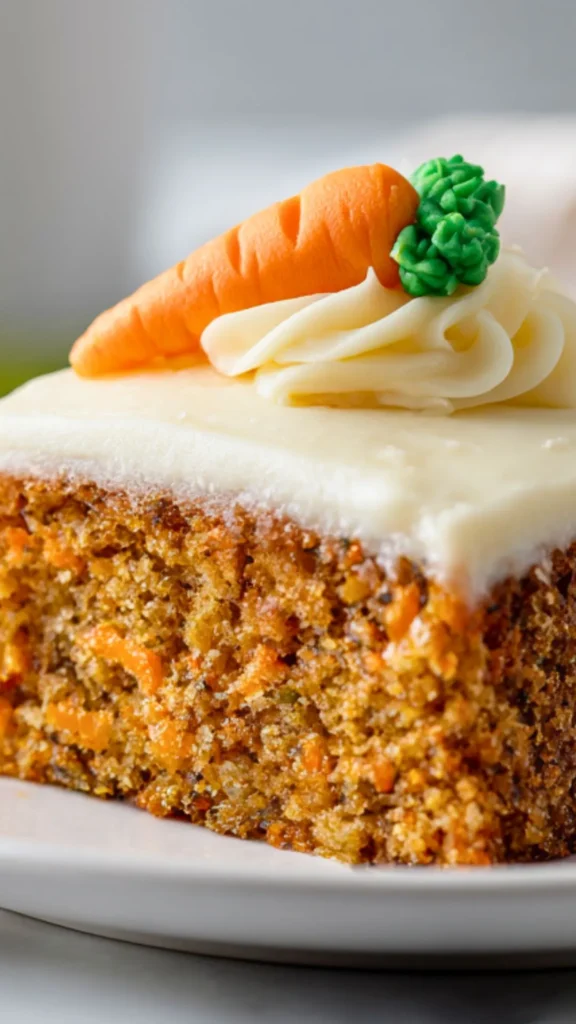 carrot icing accent on top of a slice of carrot cake