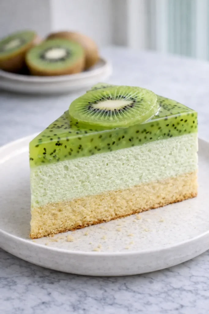 kiwi mousse cake slice