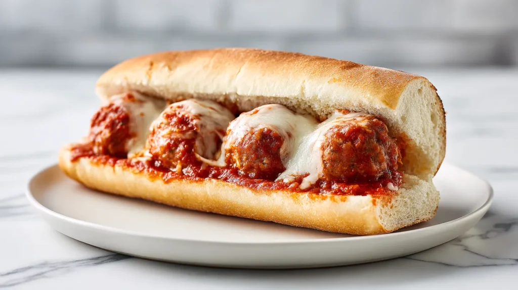 meatball sub with sauce and cheese