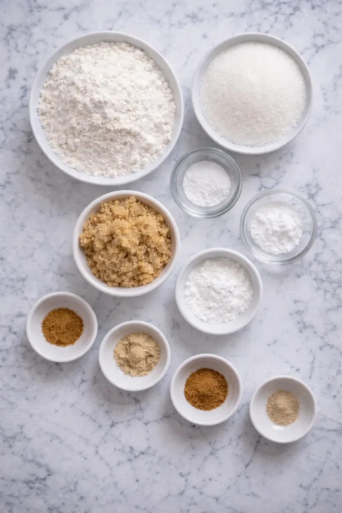dry ingredients in small bowls on the counter