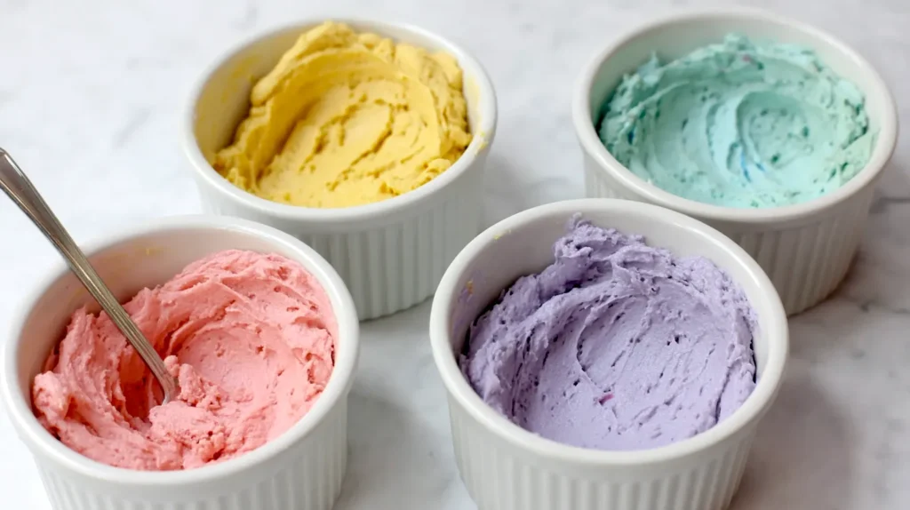 4 colors of dough, individual bowls