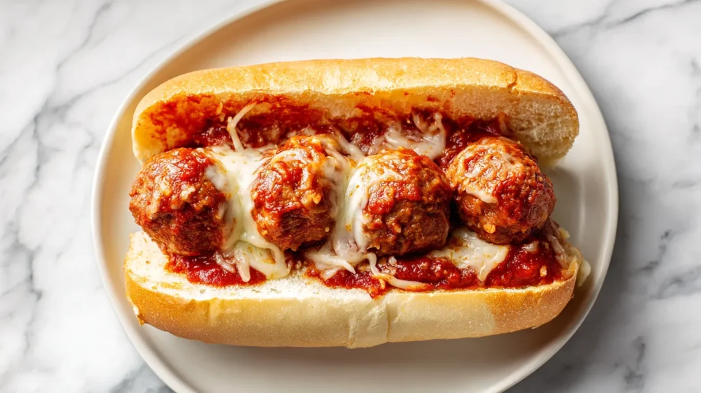 overhead view of a meatball sub