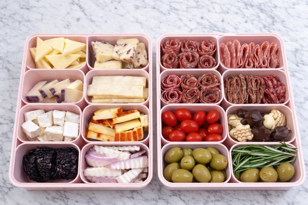 A portable snackle box filled with assorted snacks for road trips, kids, or sharing