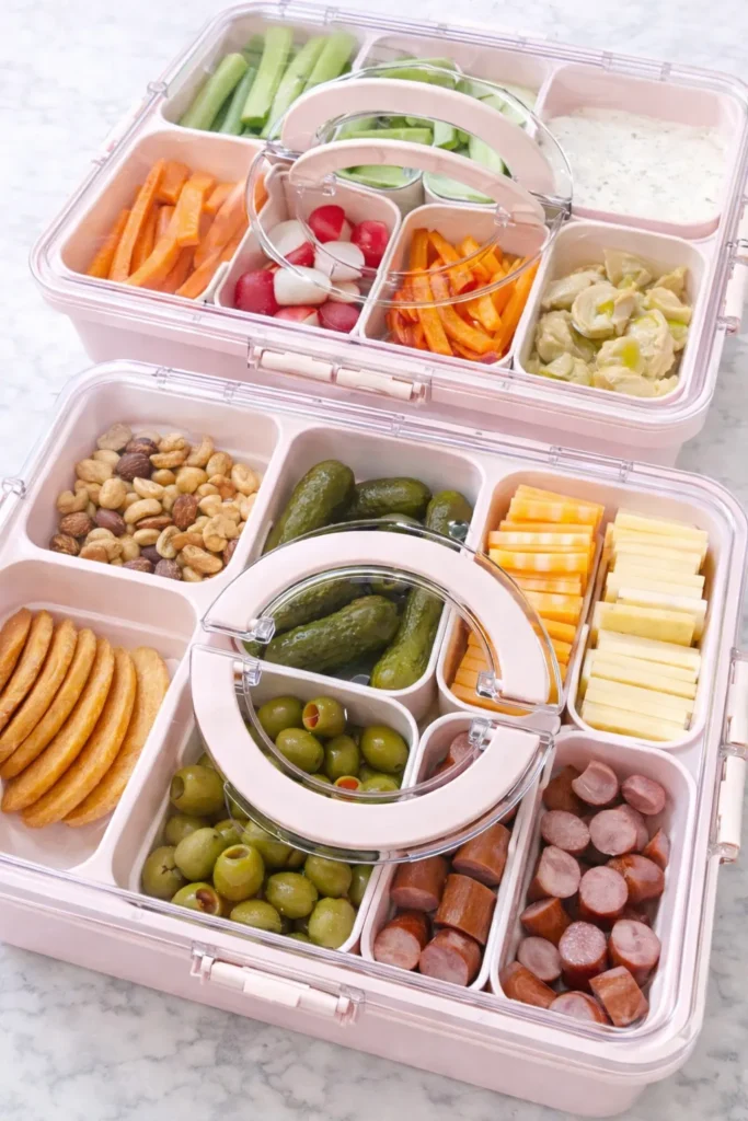 A colorful snackle box featuring sweet treats, crunchy snacks, and bite-size favorites