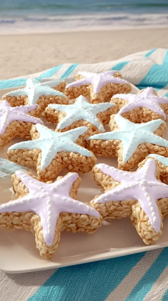 starfish rice krispy treats, iced, beach snacks