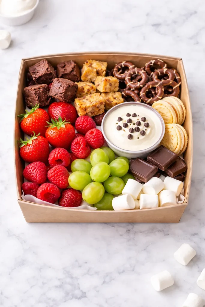 dessert grazing box, berries, chocolate