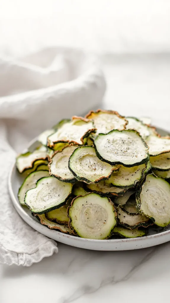 plate full of cucumber chips, baked