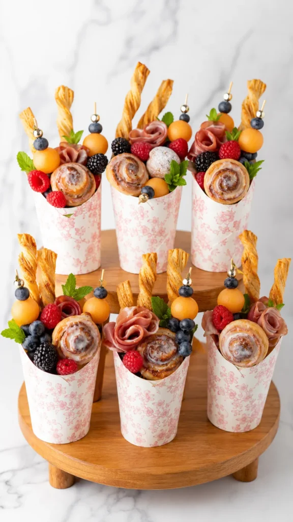 two tiers of breakfast charcuterie cups